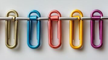 Colorful metal clips on a white background photo