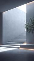 Natural light illuminates minimalist staircase in serene indoor environment photo