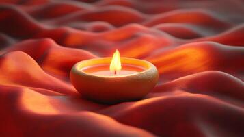 A candle is lit on a red cloth photo
