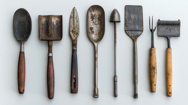 Old rusty tools on a white background photo