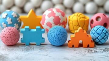 A group of colorful plastic toys arranged in a circle photo