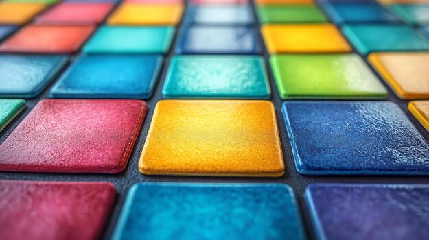 Colorful tiles on a table with a black background photo
