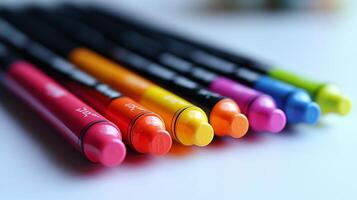 A group of colored pens sitting on a table photo