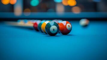 Billiard balls on a pool table photo
