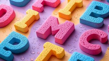 Colorful sponge letters on a colorful background photo