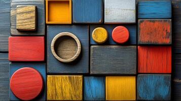 Colorful wooden blocks on a wooden table photo