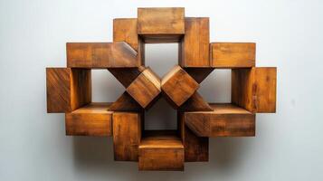 A wooden sculpture made of squares photo