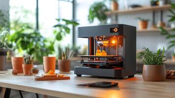 A 3d printer is sitting on a table with a laptop photo