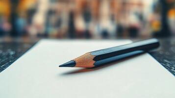 A pencil is sitting on top of a piece of paper photo