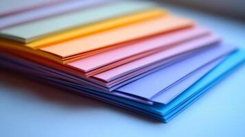 Brightly colored stack of paper sheets arranged on a surface, perfect for creative projects and notes photo