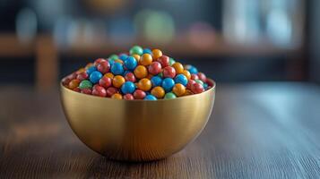 A bowl filled with colorful candy photo