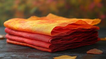 A stack of red and orange folded paper photo