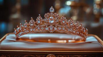 A tia is sitting on a table with diamonds photo