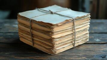 A stack of old books tied with twine photo
