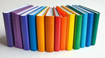 A rainbow of books on a white background photo