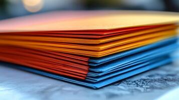 A stack of colorful paper on a table photo