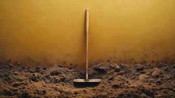 A shovel is sitting in the dirt photo