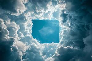 A blue square in the sky with clouds photo