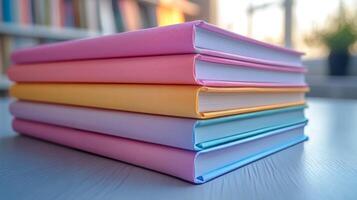 Stack of books on a table photo