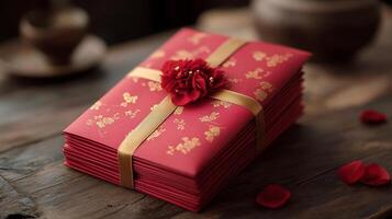 A red box with gold and red flowers on it photo