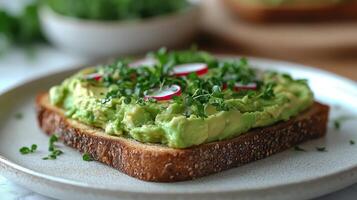Avocado toast with radishes photo