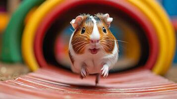 A guinea pig running through a tunnel photo