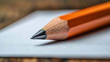 A close up of a pencil resting on top of a piece of paper photo