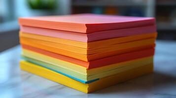 A stack of colorful post-it notes photo
