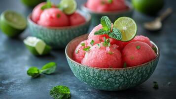 Watermelon sorbet with mint and lime photo