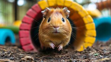 A guinea pig is standing in a tunnel photo