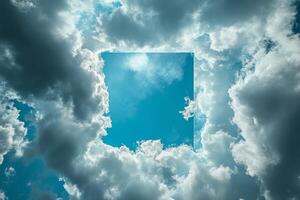 A blue square in the sky with clouds photo