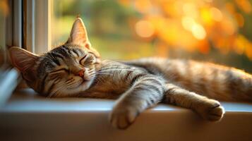 A cat laying on a window sill photo