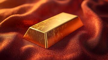 Golden bar on red cloth background photo