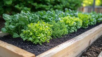 A garden bed with a variety of plants photo
