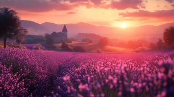 Lavender field at sunset photo