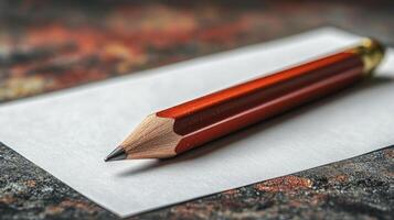Orange pencil resting on scattered pencil shavings on a plain surface photo