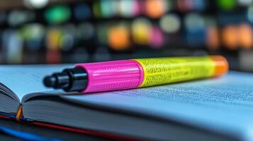 A pen sitting on top of an open book photo