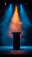 A stage with a table and lights photo