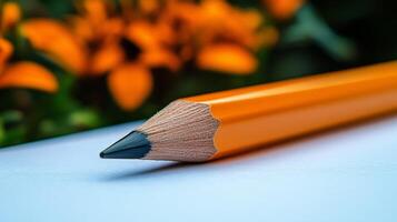 A pencil is sitting on top of a piece of paper photo