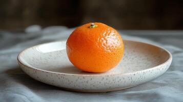 A single orange on a plate photo