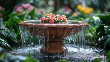 A flower pot with water flowing out of it photo