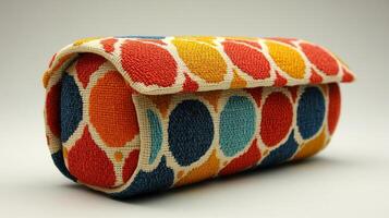 A colorful clutch bag with a colorful pattern photo
