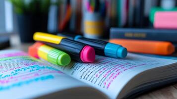 A book with colored markers on it photo