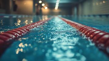 A swimming pool with red and white lines photo