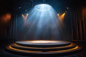 Stage with spotlight and stage lights photo