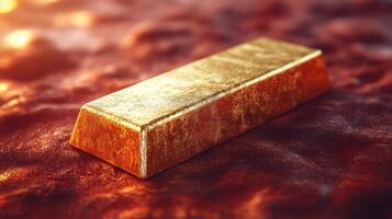 Gold bar on red background photo