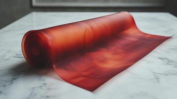 A roll of red paper on a marble counter photo