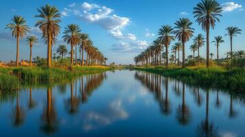 Palm trees line the waterway in a river photo