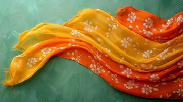 A colorful scarf on a green background photo