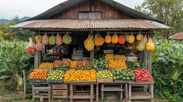 A fruit stand with many fruits photo